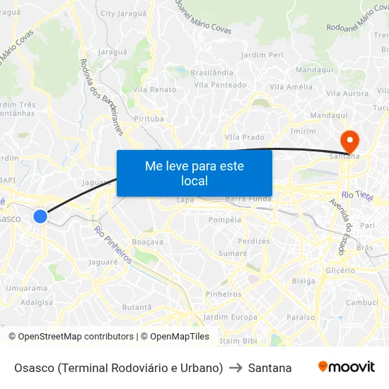 Osasco (Terminal Rodoviário e Urbano) to Santana map