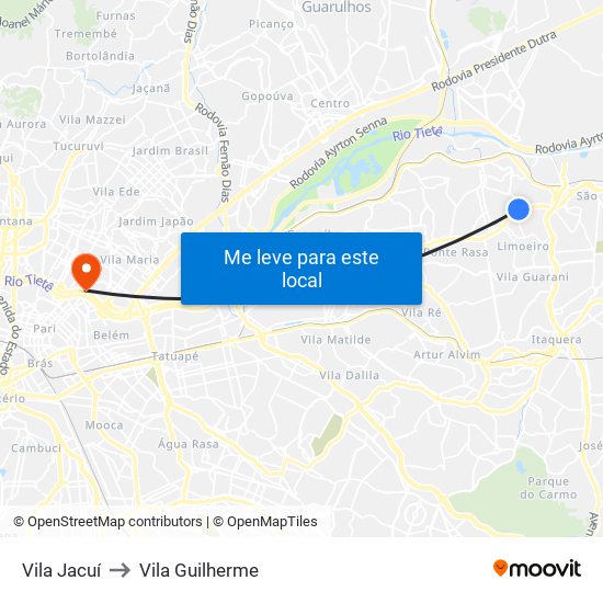 Vila Jacuí to Vila Guilherme map