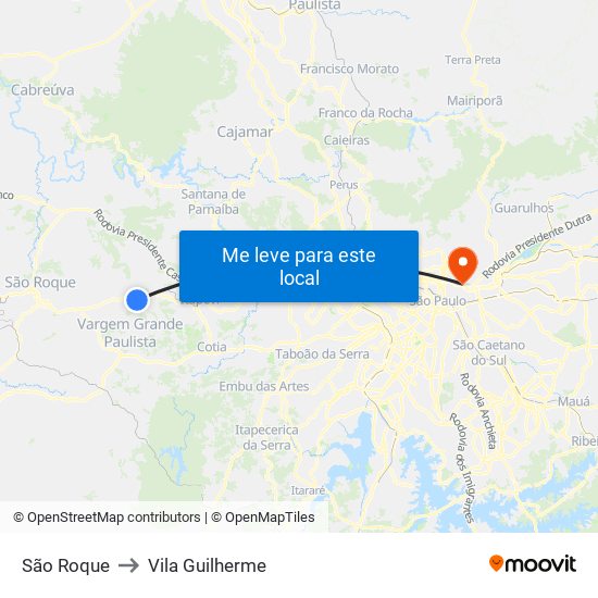 São Roque to Vila Guilherme map