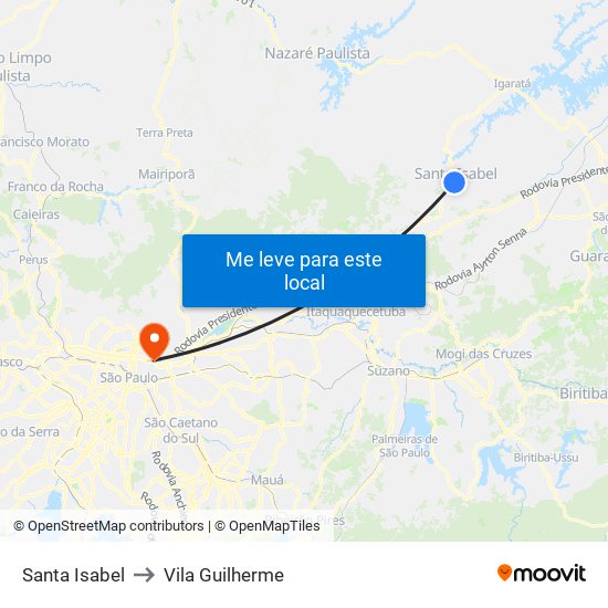 Santa Isabel to Vila Guilherme map