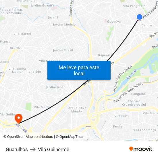 Guarulhos to Vila Guilherme map