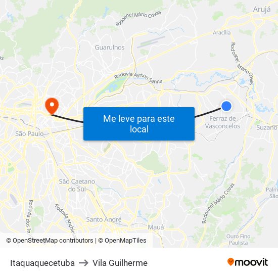 Itaquaquecetuba to Vila Guilherme map