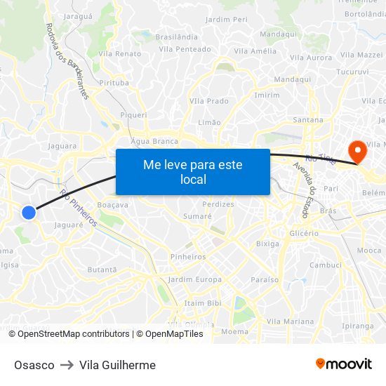 Osasco to Vila Guilherme map