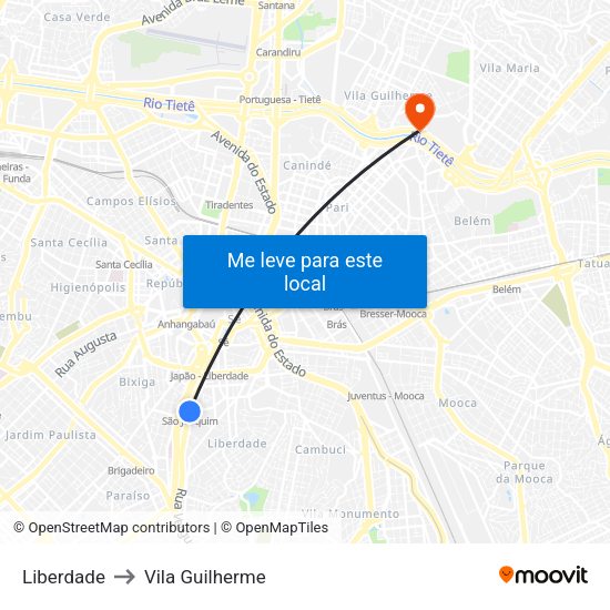 Liberdade to Vila Guilherme map