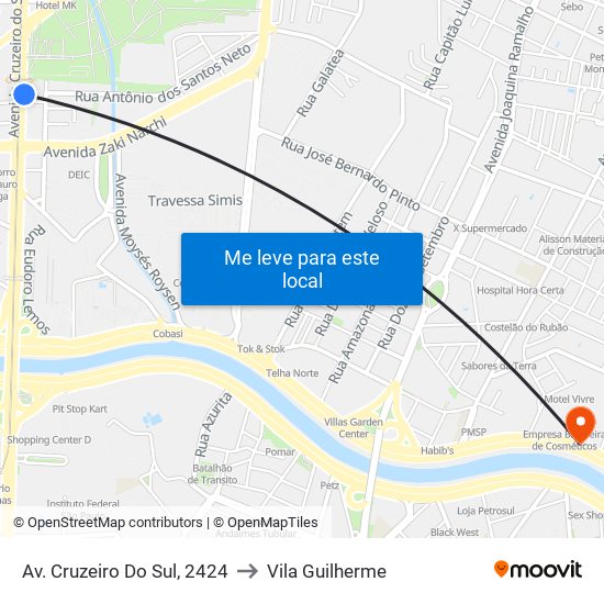 Av. Cruzeiro Do Sul, 2424 to Vila Guilherme map