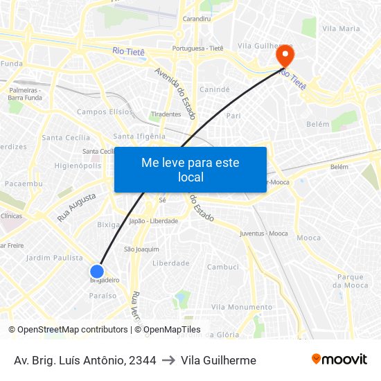 Av. Brig. Luís Antônio, 2344 to Vila Guilherme map