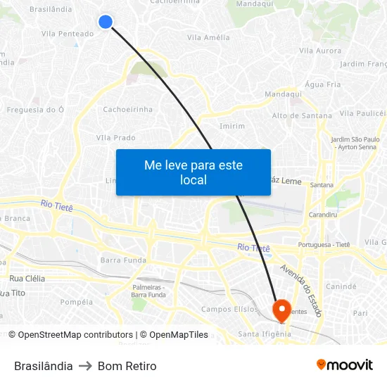 Brasilândia to Bom Retiro map