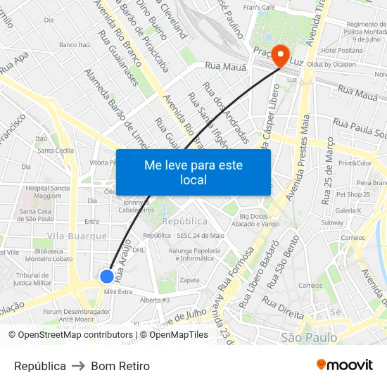 República to Bom Retiro map
