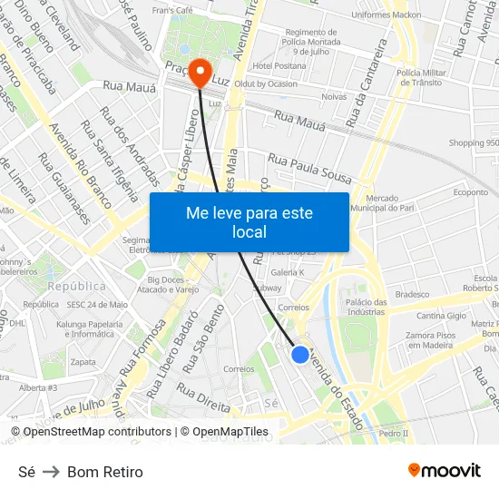 Sé to Bom Retiro map