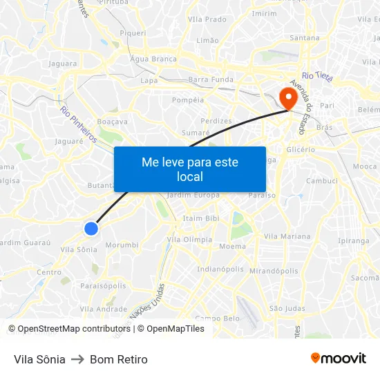 Vila Sônia to Bom Retiro map