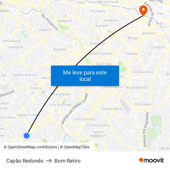 Capão Redondo to Bom Retiro map