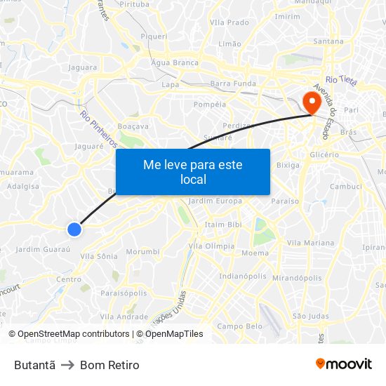 Butantã to Bom Retiro map