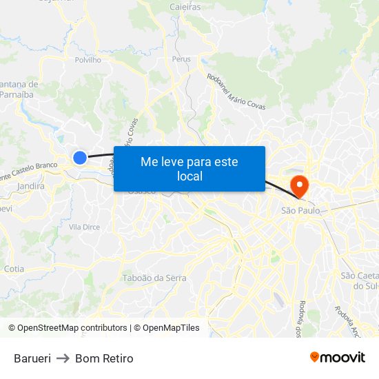 Barueri to Bom Retiro map