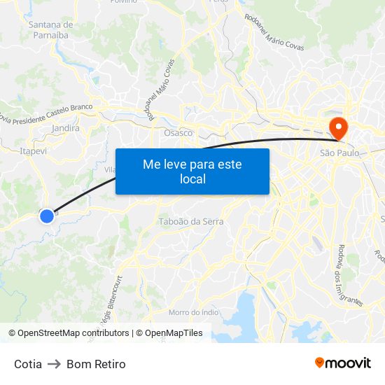 Cotia to Bom Retiro map