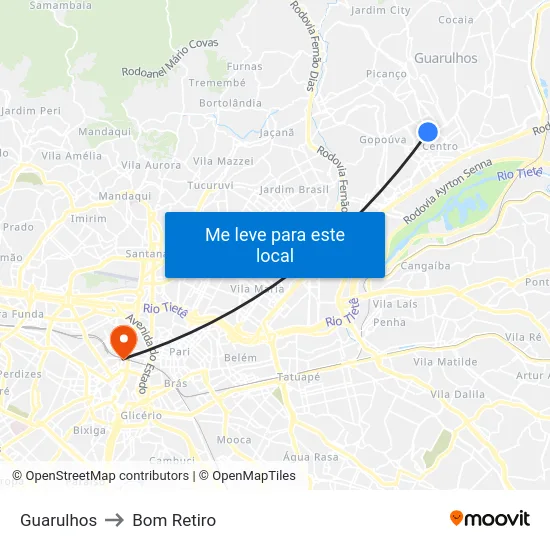 Guarulhos to Bom Retiro map
