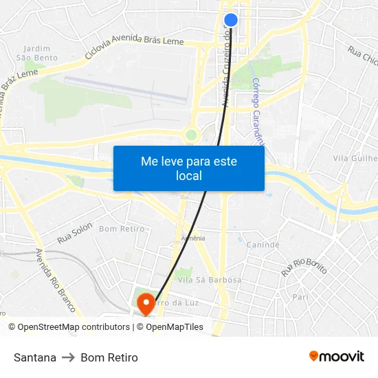Santana to Bom Retiro map