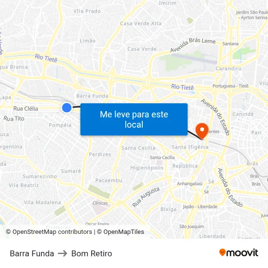 Barra Funda to Bom Retiro map