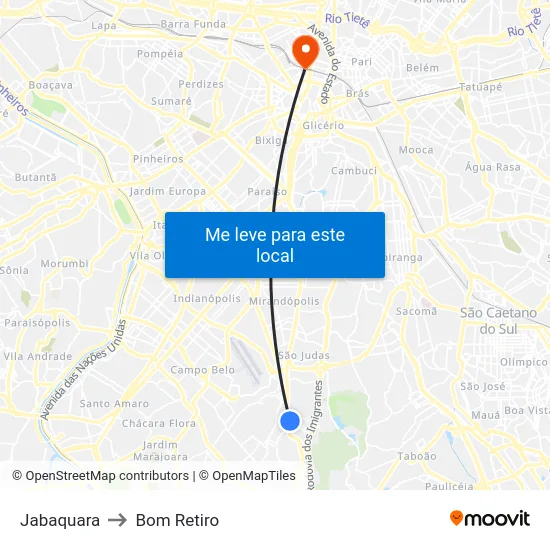 Jabaquara to Bom Retiro map