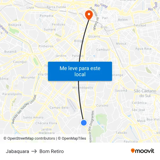 Jabaquara to Bom Retiro map