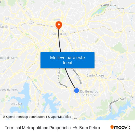 Terminal Metropolitano Piraporinha to Bom Retiro map