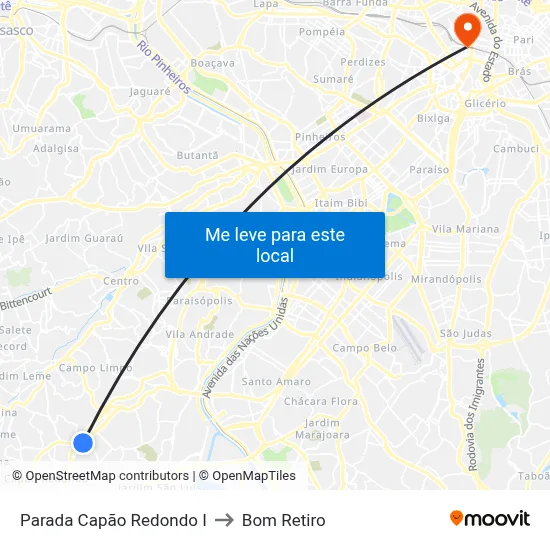 Parada Capão Redondo I to Bom Retiro map