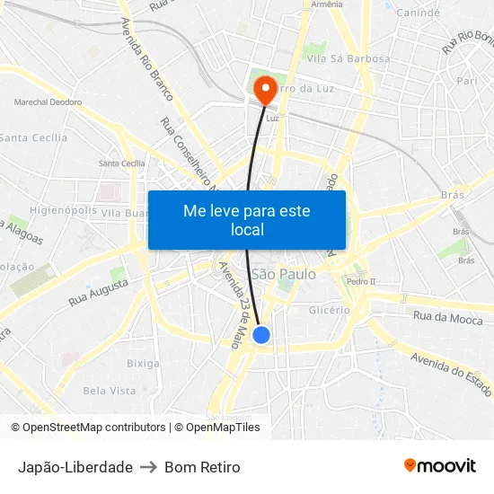Japão-Liberdade to Bom Retiro map