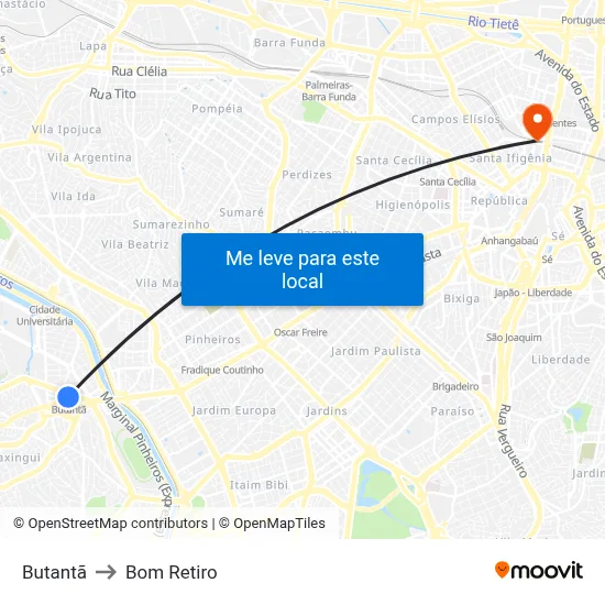 Butantã to Bom Retiro map