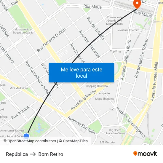 República to Bom Retiro map