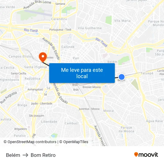 Belém to Bom Retiro map