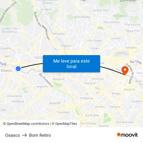 Osasco to Bom Retiro map