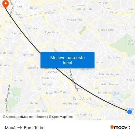 Mauá to Bom Retiro map