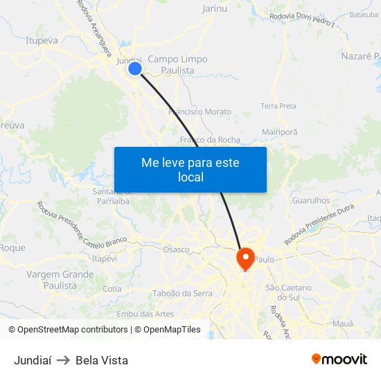 Jundiaí to Bela Vista map