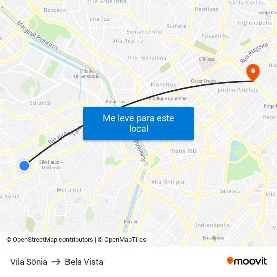 Vila Sônia to Bela Vista map