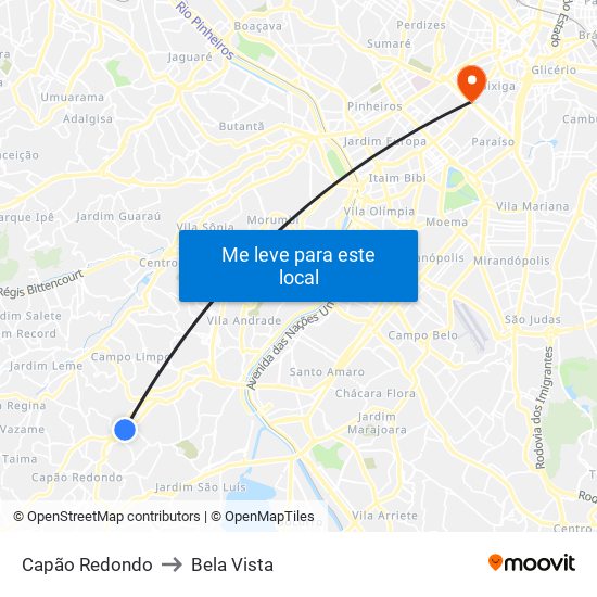 Capão Redondo to Bela Vista map