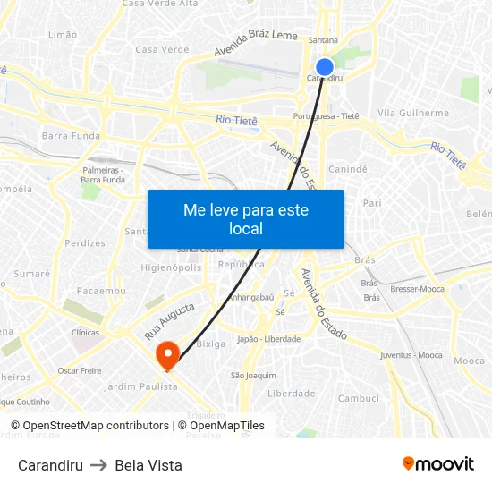 Carandiru to Bela Vista map