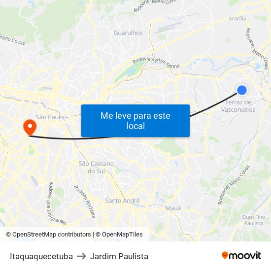 Itaquaquecetuba to Jardim Paulista map