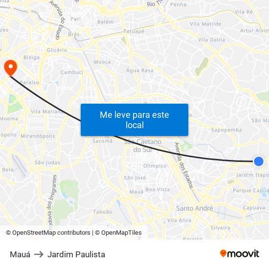 Mauá to Jardim Paulista map