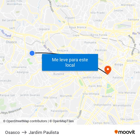 Osasco to Jardim Paulista map