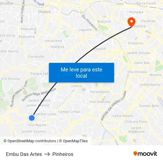 Embu Das Artes to Pinheiros map