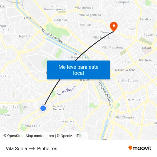 Vila Sônia to Pinheiros map