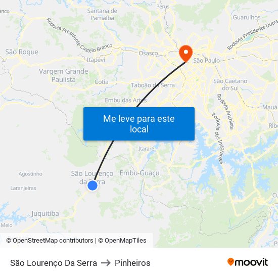 São Lourenço Da Serra to Pinheiros map