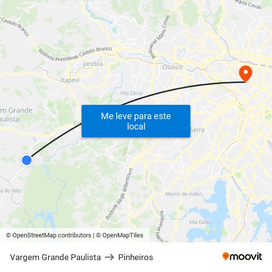 Vargem Grande Paulista to Pinheiros map