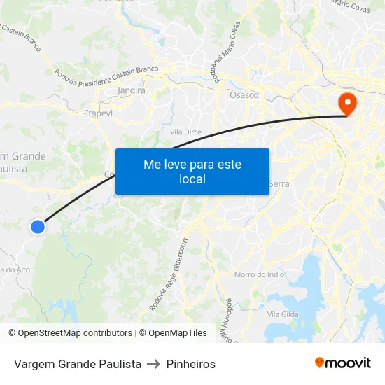Vargem Grande Paulista to Pinheiros map