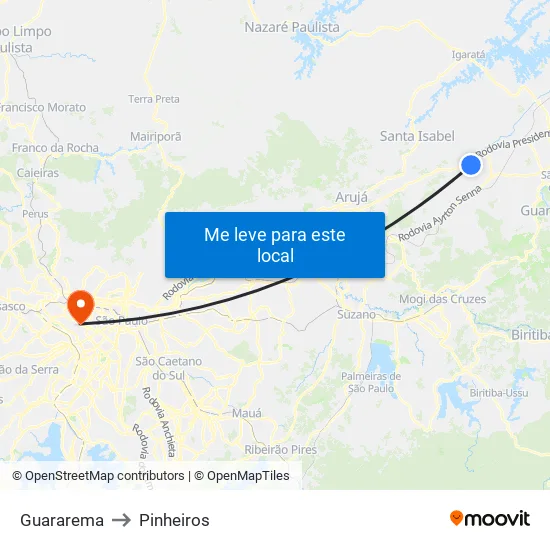 Guararema to Pinheiros map
