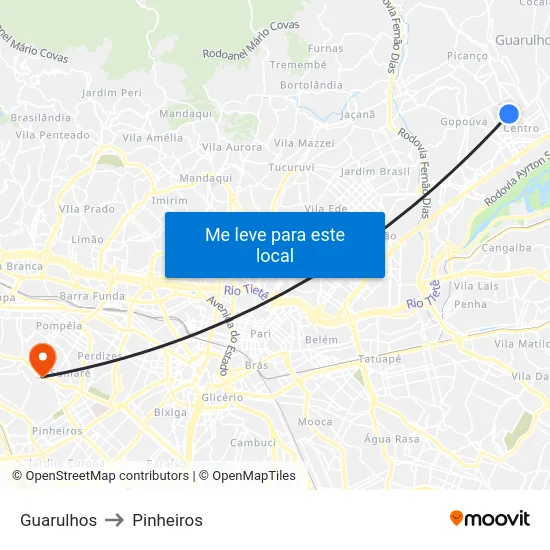 Guarulhos to Pinheiros map