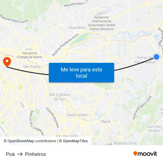 Poá to Pinheiros map