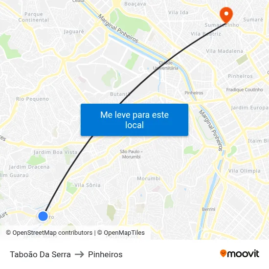 Taboão Da Serra to Pinheiros map