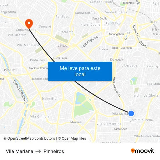 Vila Mariana to Pinheiros map