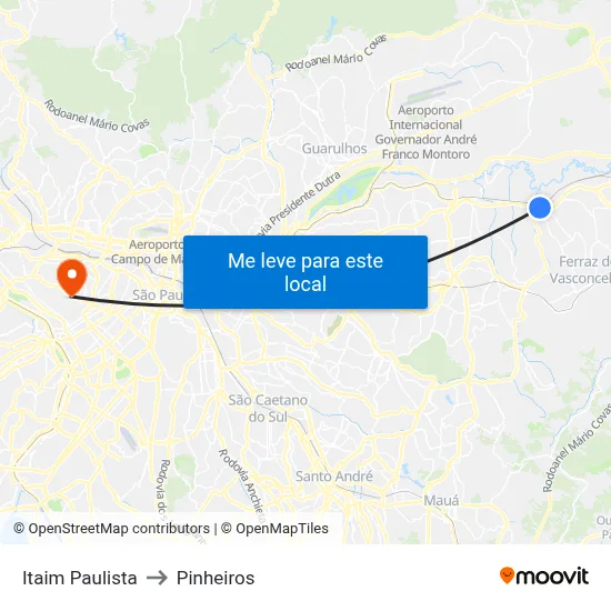Itaim Paulista to Pinheiros map