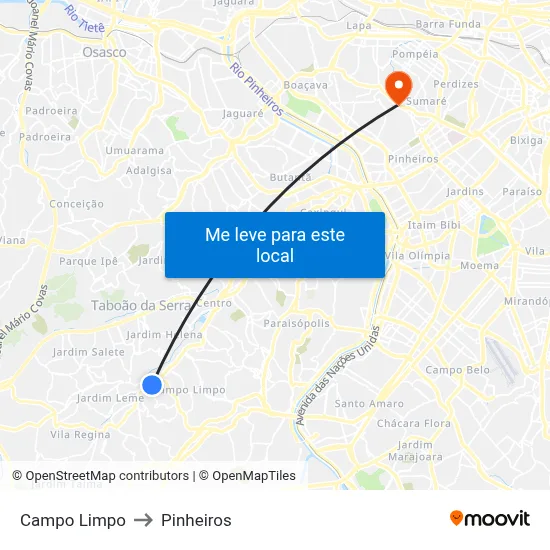 Campo Limpo to Pinheiros map